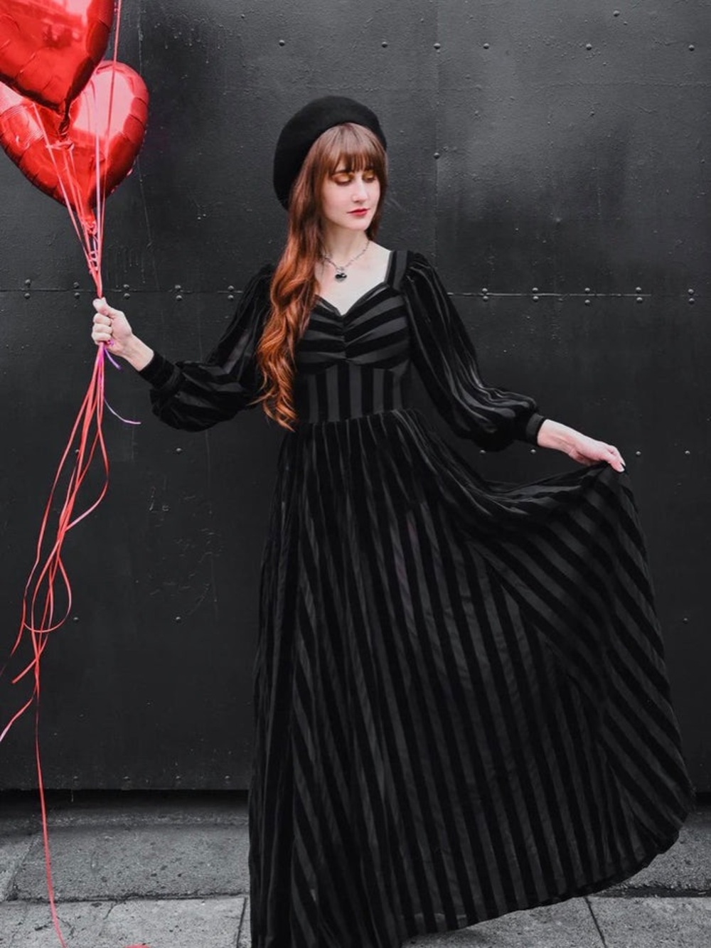 Foxblood Victoria Striped Mesh Gown - Black Gothic Maxi Dress - Picture 3 of 3
